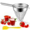 SiliFine Stainless Steel Reinforced Bouillon Sieve Strainer Cone Fine Mesh Strainer with Handle and Rubber Pestle for Kitchen Food Cooking(8 Inch)