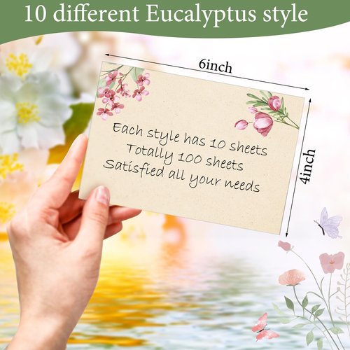 Spiareal 100 Pcs Blank Note Cards 4 x 6 in Blank Decorative Notecards Index Cards Bulk Thank Greeting Notecards for DIY School Office Wedding Baby Shower(Kraft Paper,4 x 6 in,Floral)