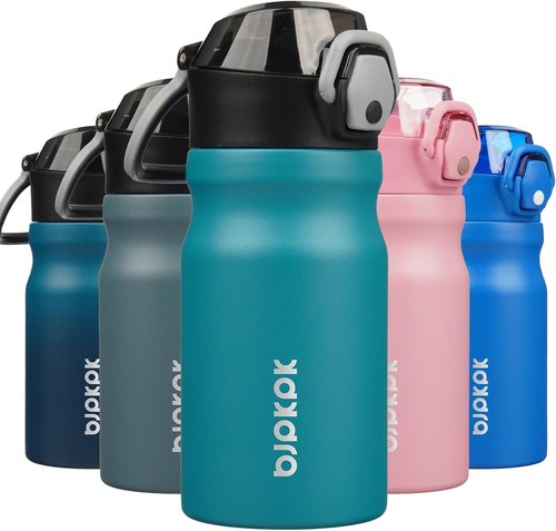 BJPKPK Stainless Steel Insulated Water Bottle - 14oz Reusable Thermal Flask with Straw Lid | Keeps Drinks Hot & Cold - Laguna