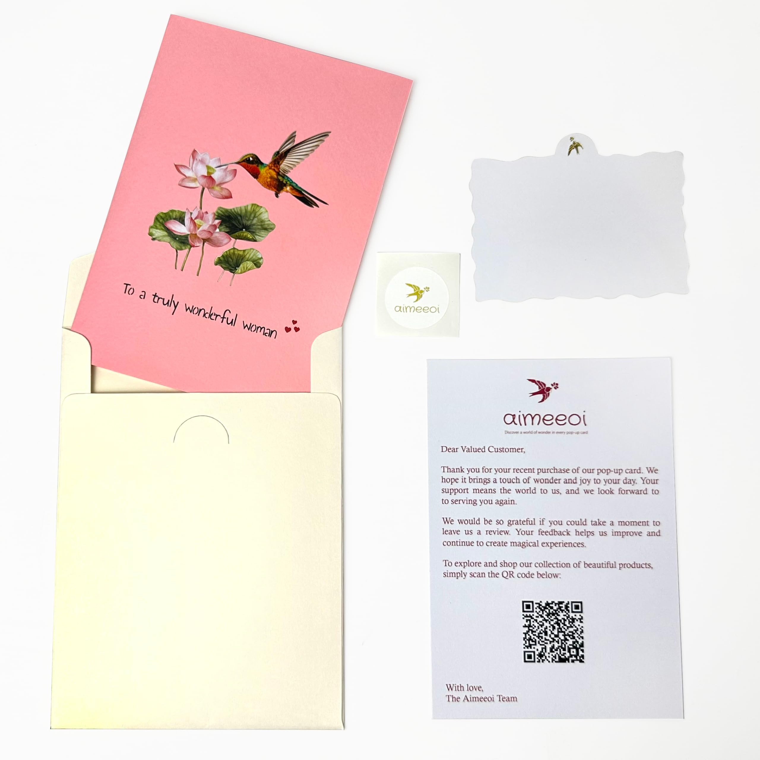 Pop Up Birthday Cards for Women, Hummingbird 3D Birthday Card, Beautiful Hummingbird and Lotus with Koi Fish Design, Pop Up Cards All Occasion for Mother, Mom, Her, Granmother and Daughter, Mothers Day Card