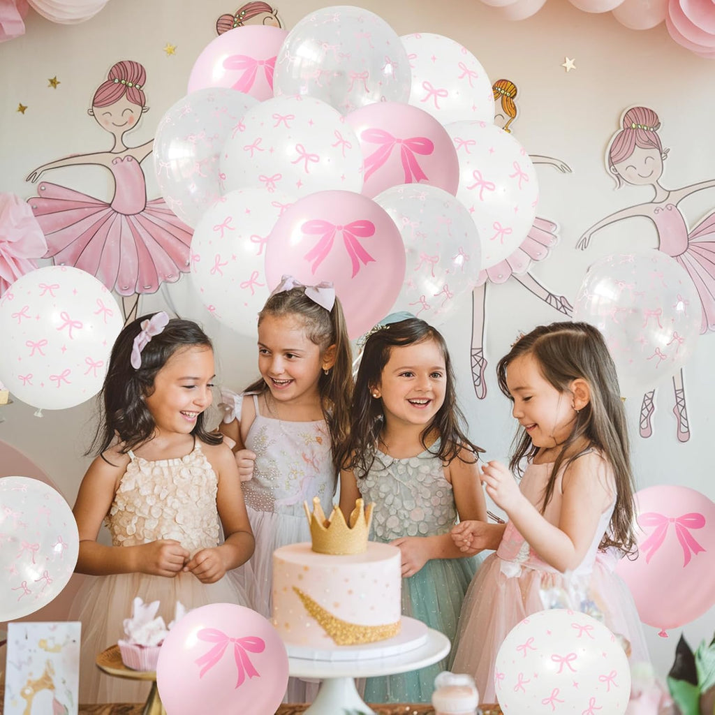Pink Bow Balloons - 35PCS Light Pastel Pink & Clear Latex Balloons for Weddings & Parties