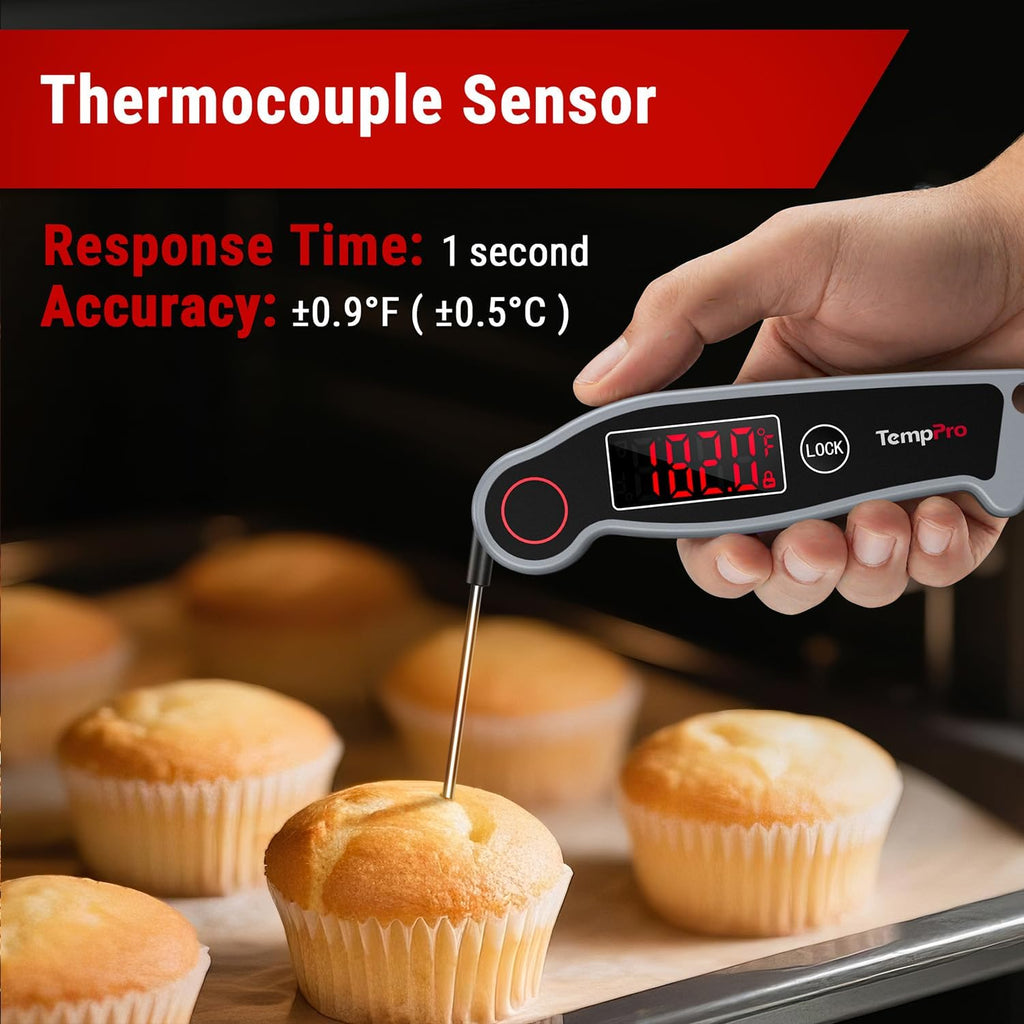 TempPro TP19 Waterproof Digital Meat Thermometer - Instant Read with Ambidextrous Backlit Display | Perfect for Grilling and Cooking