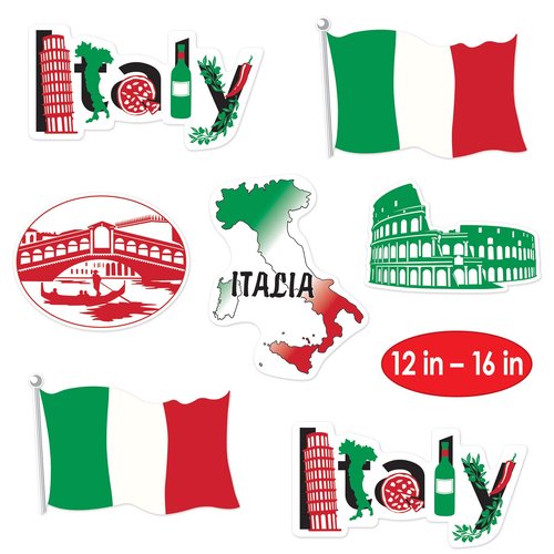 Beistle 53674 Italian Cut Outs 14 Piece Italy Decorations International Around The World Party Supplies, 12"-16", Red/White/Green/Black