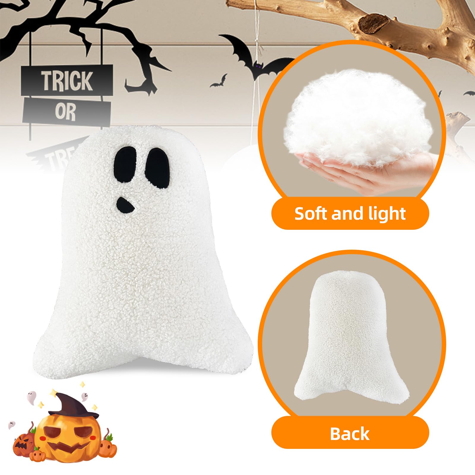 WSARZAHE Halloween Pillows, Ghost Pillow, Fall Decorative Pillow Indoors, Halloween Decorative Throw Pillow, Cute Pillow for Home (White)