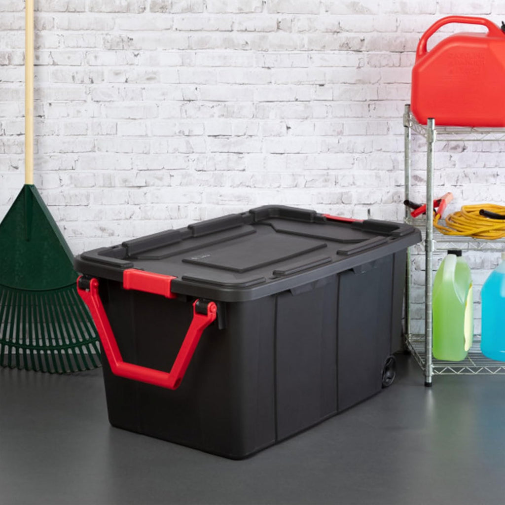 Sterilite Wheeled Tote - Durable 40 Gallon Storage Container - Black Color for Easy Organization