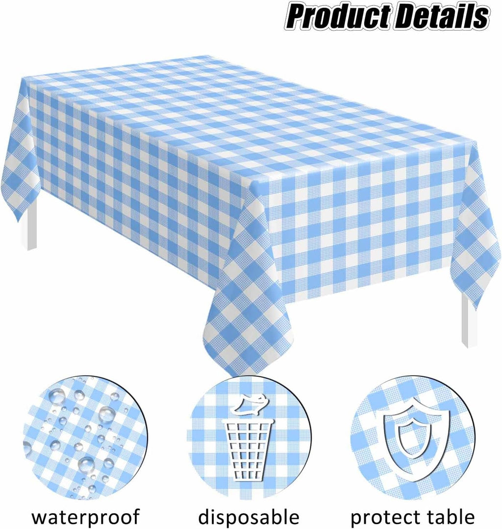 SietDESEO Light Blue Gingham Tablecloth - Disposable Rectangle 54" x 108" for Parties & Events