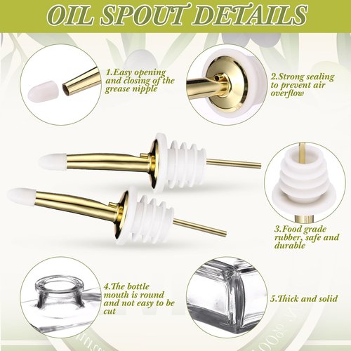 Reallnaive 10 Sets Olive Oil Dispenser Bottles for Kitchen with Nozzles Funnel Labels Cooking Oil Dispenser 500ml Set for Kitchen Vinegar Coffee Syrup (Gold)