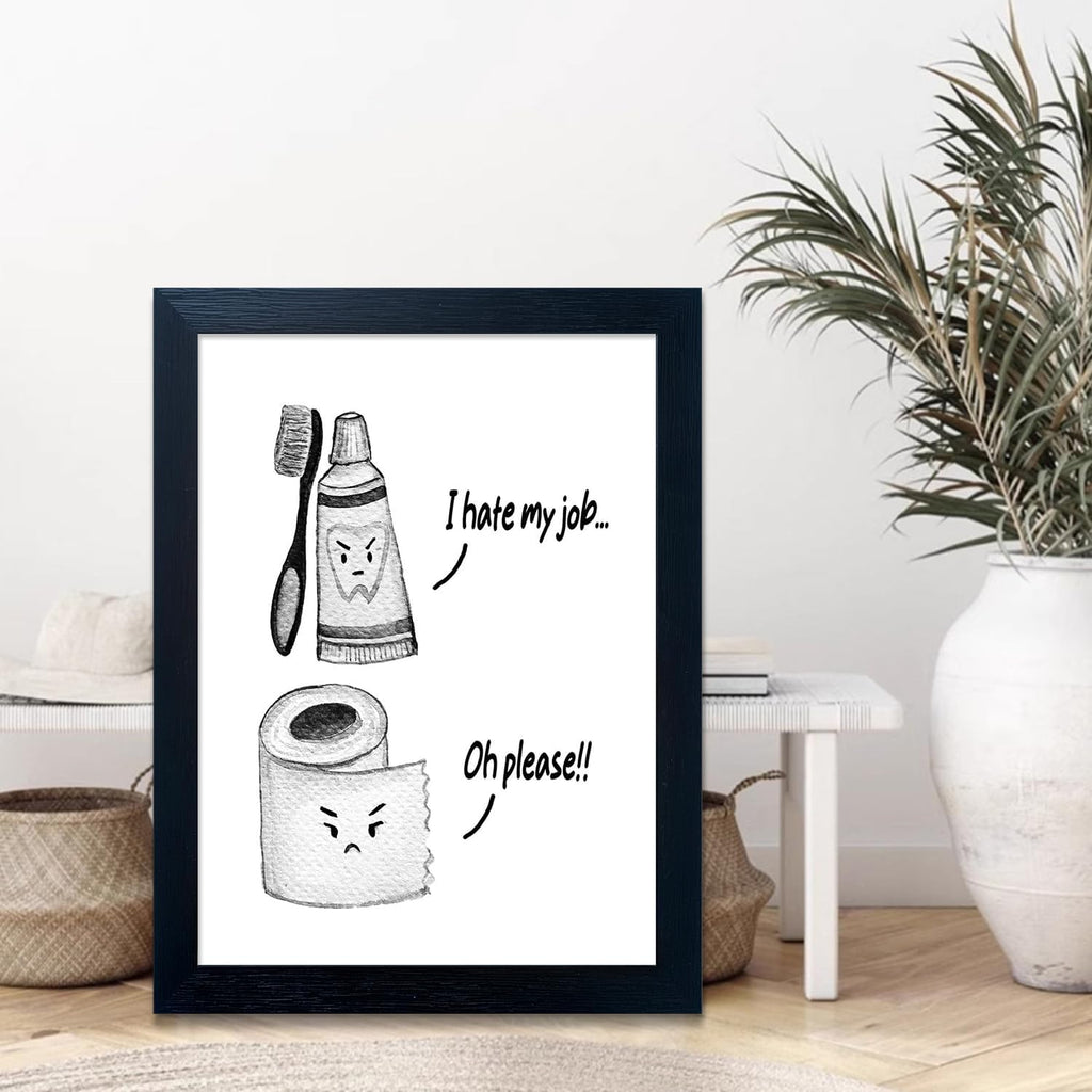 Skiennix Kids Bathroom Decor - Cute Framed Canvas Print with Funny Artwork | Modern Black and White Design