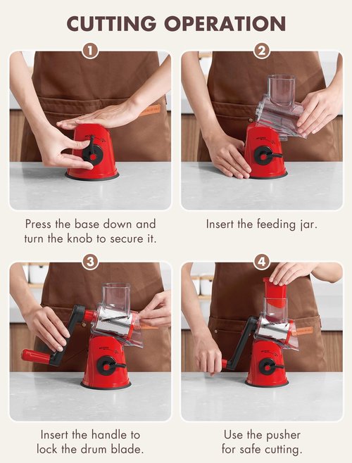 GDL Rotary Cheese Grater Hand Crank with 5 Interchangeable Blades - Upgraded Cheese Shredder Featuring Strong Suction Base for Cheese Shredding, Wavy Slicing, Nut Grinding, Ice Shaving