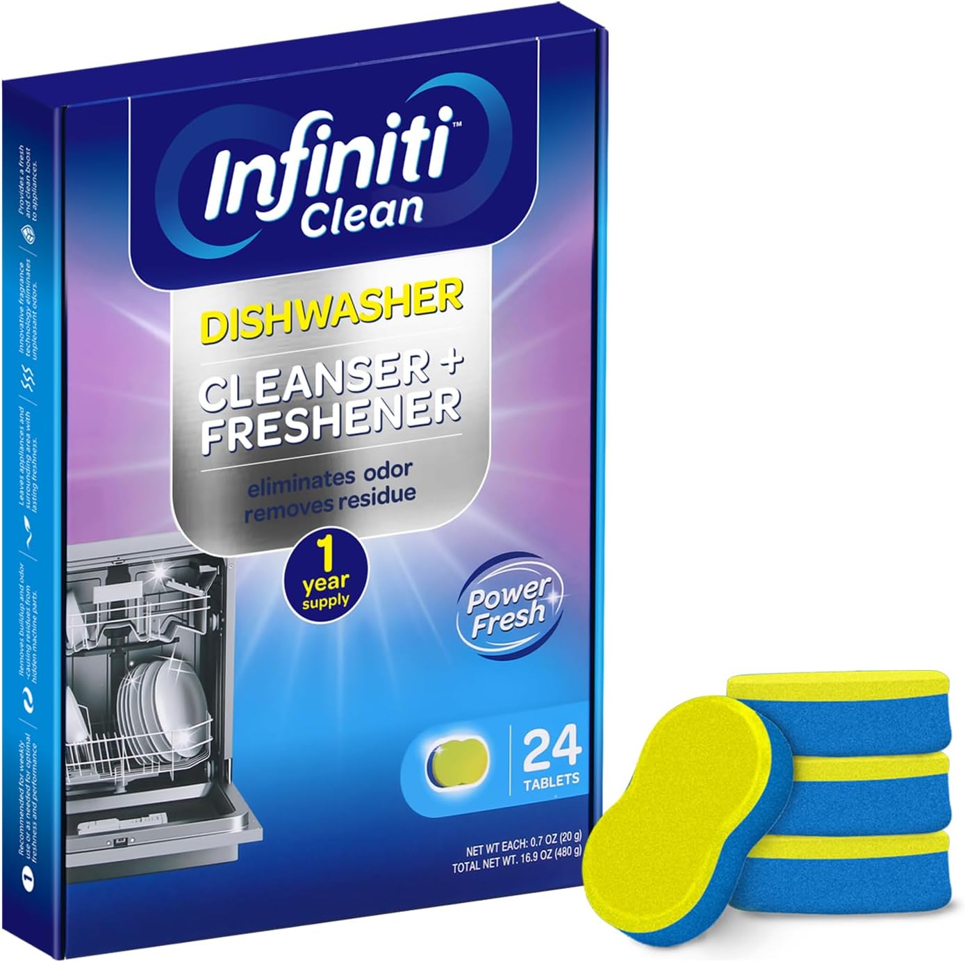 Regine Switzerland Dishwasher Cleaner Tablets - Natural Deodorizer & Limescale Remover | Septic Safe (24 Pack)