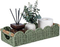 CubesLand Bathroom Basket Organizer - Scalloped Wicker Storage Tray with Cut-Out Handle | Green