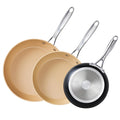Cooks Standard Classic Hard Anodized 8 Inch / 9.5 Inch / 11 Inch Nonstick Frying Pan, Ceramic Non Stick Skillet, Induction Cookware Egg Omelette Pan, Oven Safe, Black & Apricot, 3-Piece