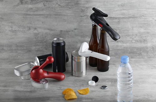 Kuhn Rikon 5-in-1 Multi-Purpose Strain-Free Opener for Jars, Bottles and Ring-Pull Cans, 5 x 10 x 2.25 inches, Red & Auto Safety Master Opener for Cans, Bottles and Jars, 9 x 2.75 inches, Red