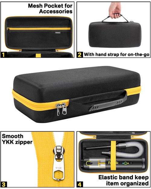 RAIACE Car Vacuum Case, Hard Travel Storage Case Compatible with Fanttik V8 Apex/Slim V8 Mate/ V10 Apex Car Vacuum, Carrying Bag with Mesh Pocket for Accessories. (Case Only) - Black (Black Lining)