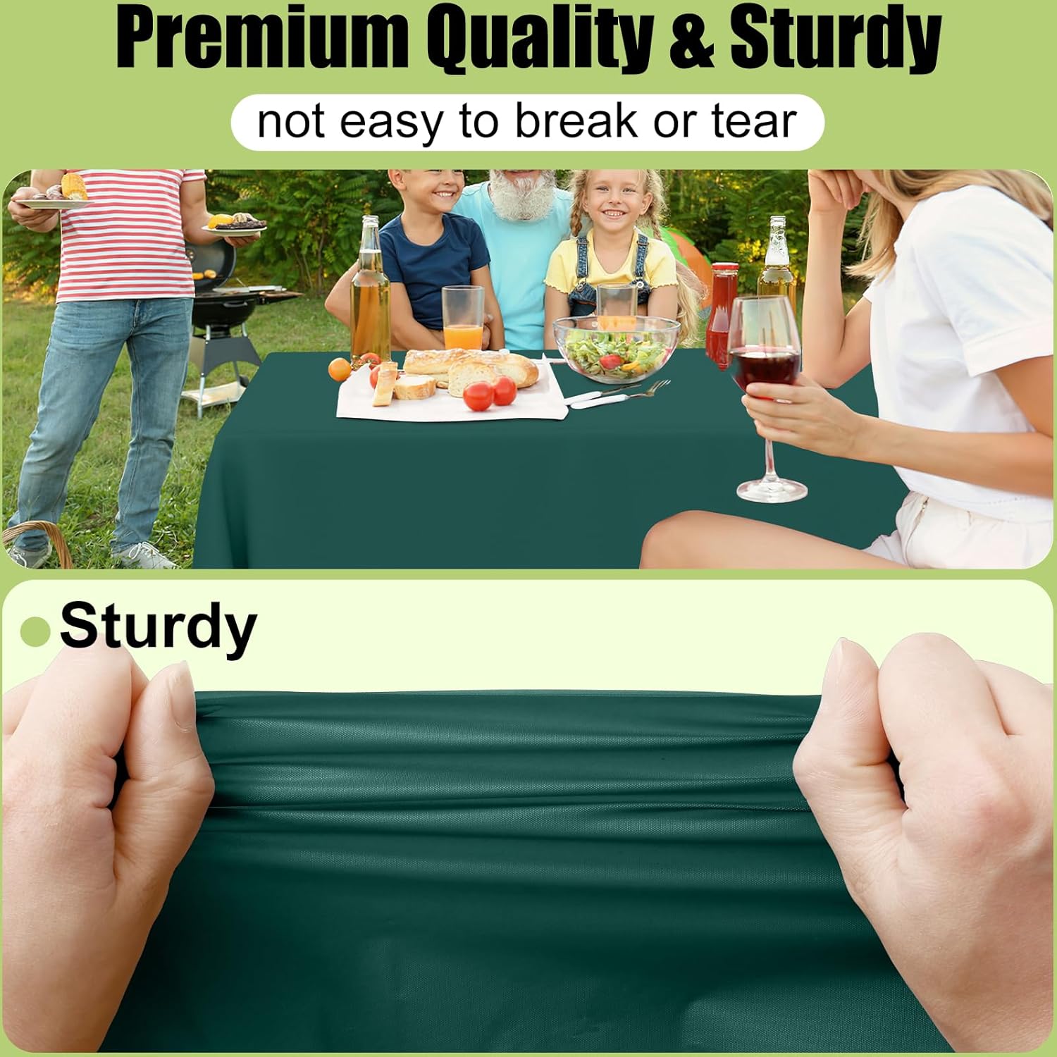 Smiry Disposable Tablecloths - Waterproof Plastic Rectangle Covers | 54 x 108 Inch - Green, 3 Pack for Parties & Events