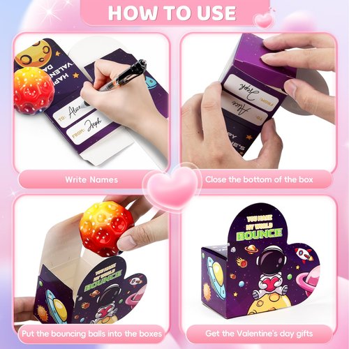 OCHIDO 24 Pack Valentines Day Cards for Kids with Bouncy Balls, Kids Valentines Day Gifts for School Classroom Exchange and Game Prizes, Valentines Party Favors for Boys Girls