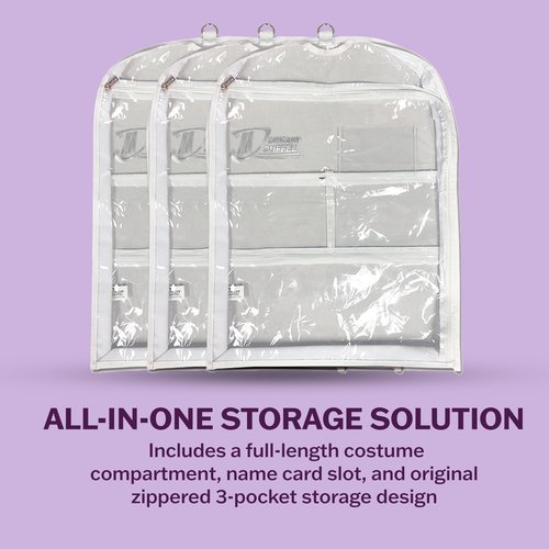 Clear Garment Bags for Dance Costumes 3-Pack, Short-Size, Side Zipper Entry, Storage Pockets for Shoes & Accessories, Size 24”x18”, Dream Duffel