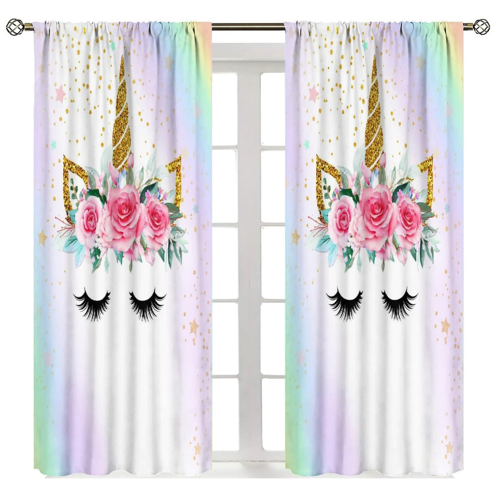 SXXLDNG Kids Unicorn Curtains Rainbow Unicorn Window Curtain Fabric Thermal Insulated for Girl Room 42X63 Inch Decor