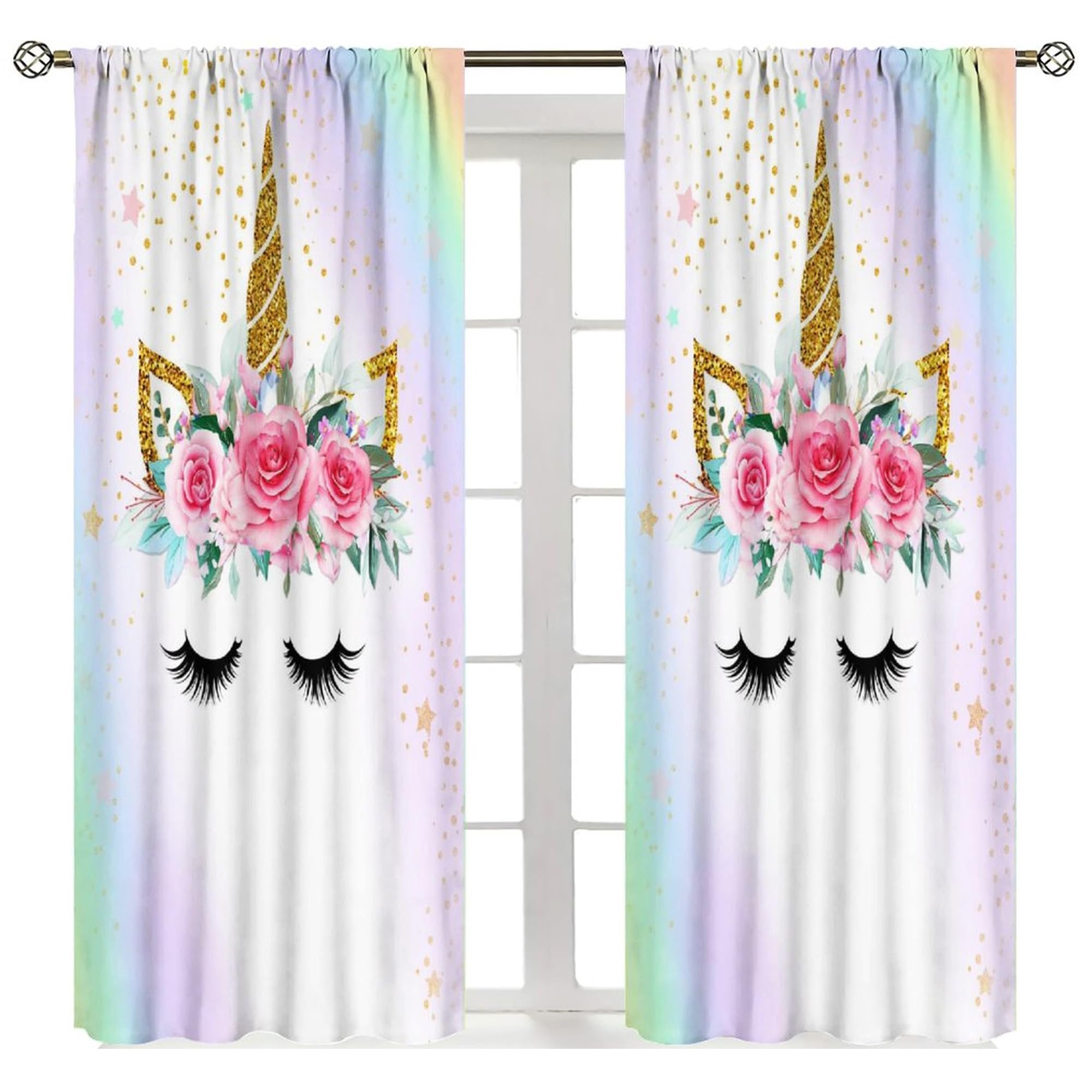 SXXLDNG Kids Unicorn Curtains Rainbow Unicorn Window Curtain Fabric Thermal Insulated for Girl Room 42X63 Inch Decor