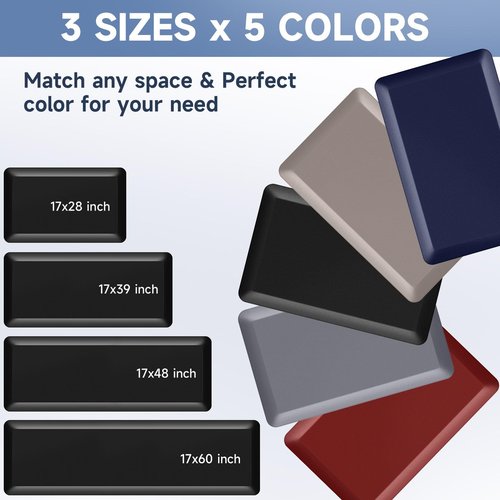 4/5 Inch Thick Kitchen Mat Anti Fatigue Mat Kitchen Rugs Kitchen Decor Non-Slip, Stain & Water Resistant, Kitchen Mats Desk Mat for Kitchen, Office, Workshop, Black, 17'' x 60''