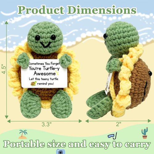 Positive Turtle Valentines Day Gifts for Women Men - Birthday Gift for Teen, Crochet Turtle Funny Gifts for Boy Girl Friend Sister Coworker, Emotional Support Inspirational Gift for Cheer Up