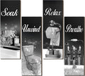 Honoson Bathroom Decor Wall Art - 4 Pcs Farmhouse Signs for Soothing Home Spa | Black & Silver