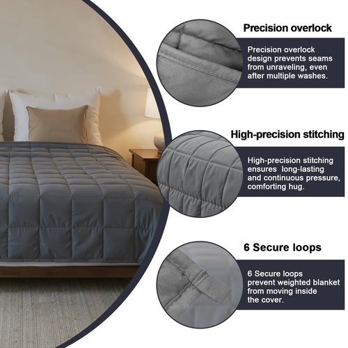 HCOIW Weighted Blanket for Adults (20 lbs, 60” x 80”) Queen Size Heavy Blanket, Breathable Cotton with Natural Glass Beads, Machine Washable