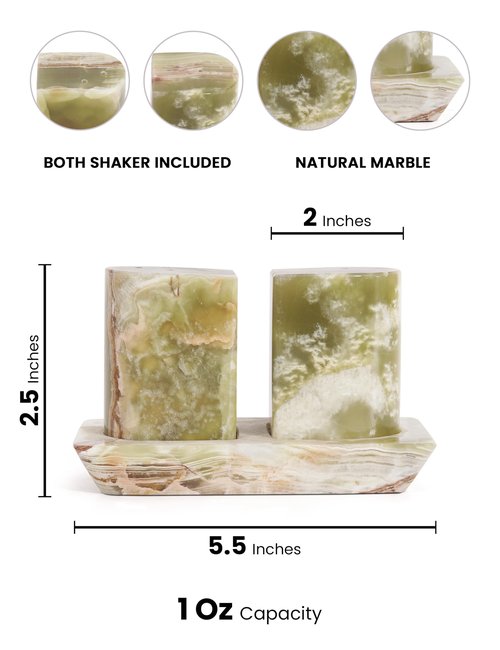 Radicaln Marble Salt & Pepper Shakers Set – 2.5" Green Modern Kitchen Essentials for Cooking and Dining, Stone Spice Holder & Saleros for Black Pepper, Pink Salt