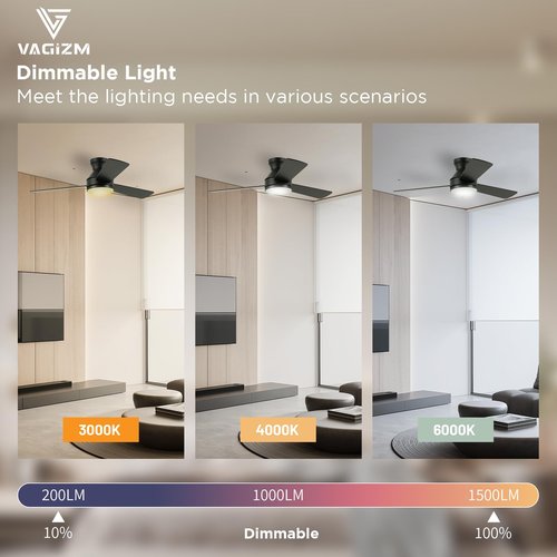 Vagizm 42" Ceiling Fan Flush Mount: Low Profile with Light and Remote - Quiet Reversible DC Motor - Light Memory Function & 3CCT Dimmable for Bedroom Home Office