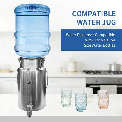 SWRONP 2.6 Gallon Water Dispenser,10L Water Jug304 Stainless Steel Milk Can with Spigot,Airtight Food Storage Bucket,Leak-proof Liquid Storage Container with Tight Lid and Long Swivel Handle,Oil Pail