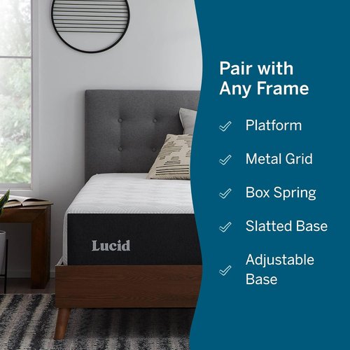 Lucid 12 Inch Memory Foam Mattress - Medium Plush Comfort - Bamboo Charcoal & Cooling Gel - Queen Size