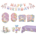 Zotmala Birthday Party Supplies Kit for 24 Guests, 170 Pcs for Unicorn Birthday Decorations, Includes Dinner & Dessert Plates, Napkins, Cups, Cutlery, Banner and Tablecloth