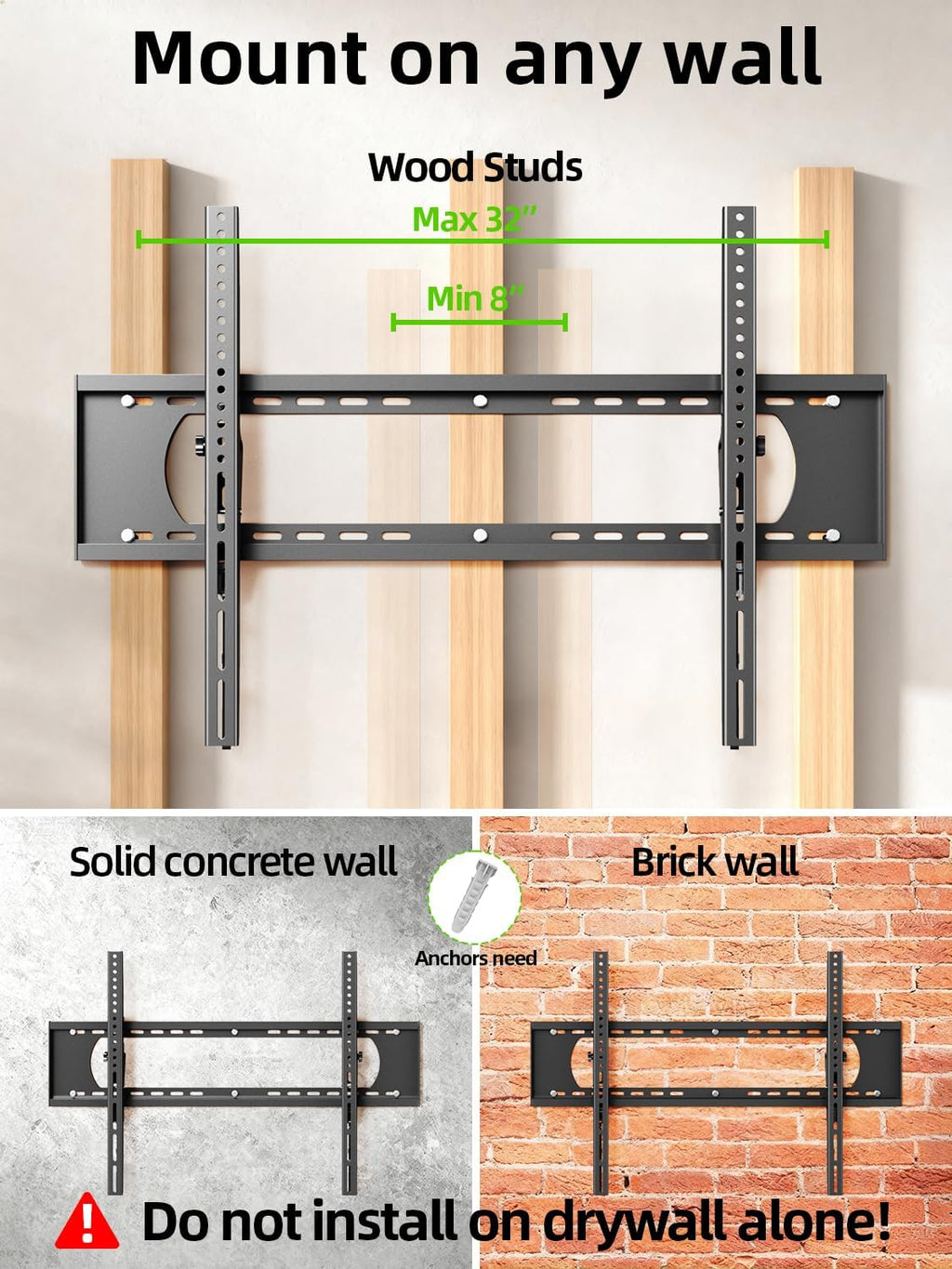 USX MOUNT Heavy Duty Tilting TV Wall Mount - Ultra Slim Design for 60-120" TVs, Supports Up to 220lb