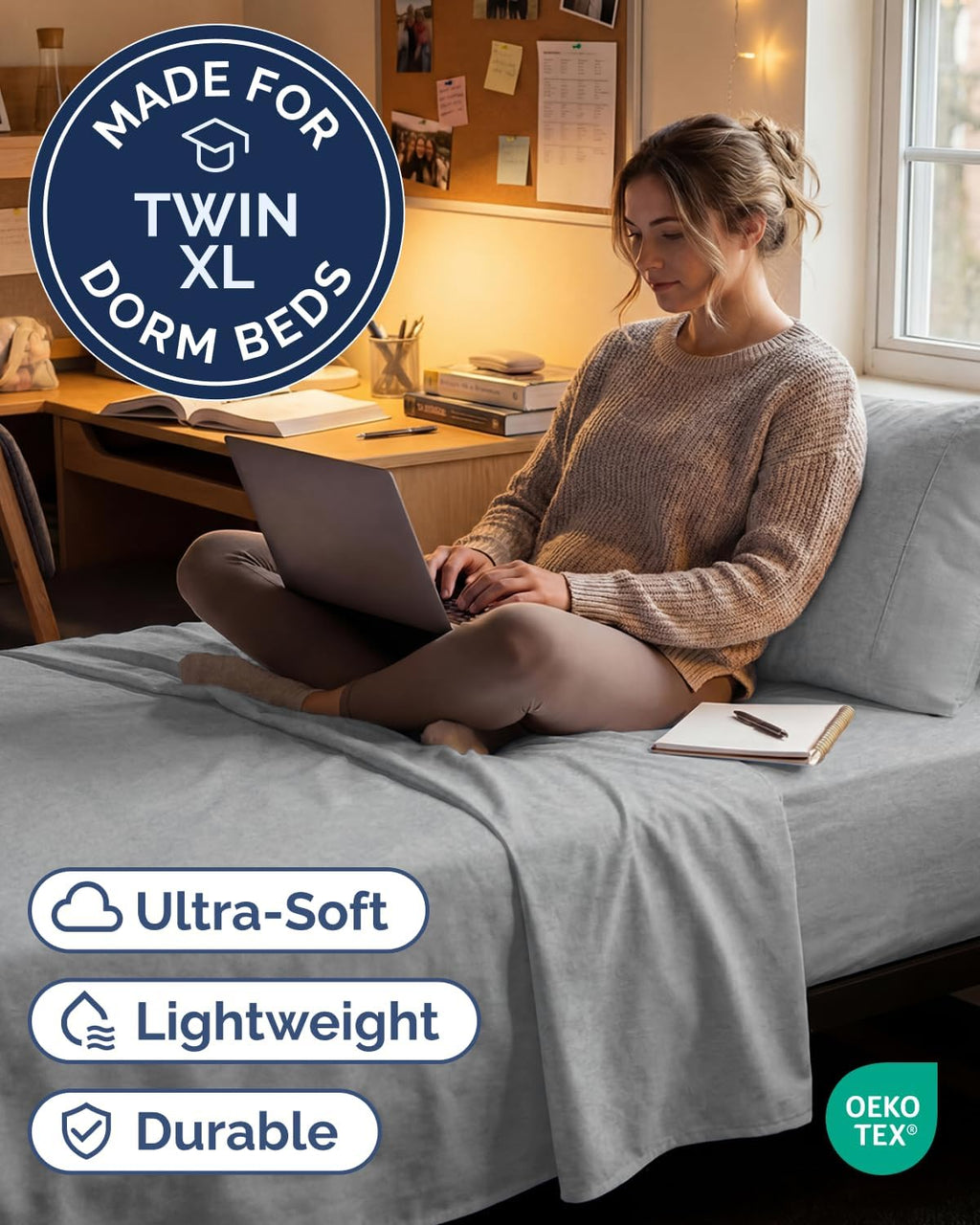 Skiennix Twin XL Sheet Set - Comfy Cooling Bed Sheets with Deep Pockets - Luxury Grey 3-Piece Bedding
