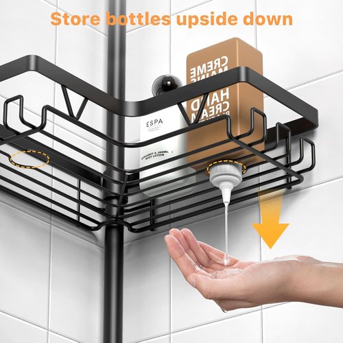 KEGII Corner Shower Organizer - 6-Tier Tension Pole Caddy | Waterproof & Rustproof, 25-114.2 Inch, Black