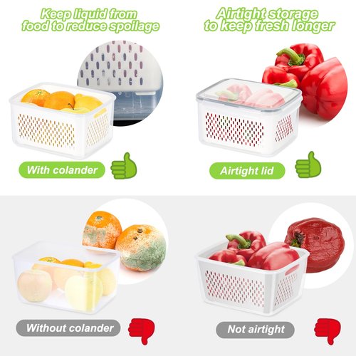 12 Pieces Fruit Storage Containers For Fridge, BPA-Free Fresh Food Containers with Removable Colanders and Airtight Lids, Keep Fresh for Fruit Berry Produce Vegetable, Dishwasher & Microwave Safe