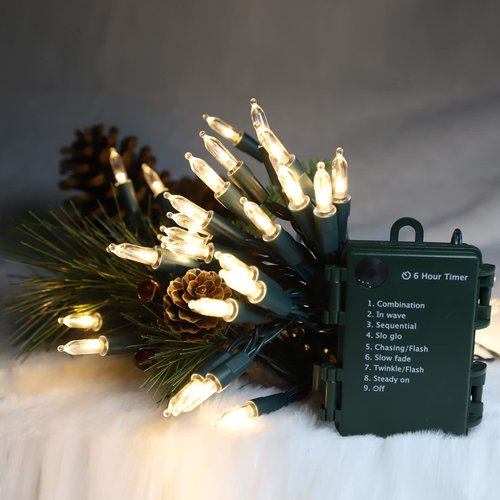 TWINGLEHOME Battery Operated String Lights, 50 LED 18ft Christmas Lights Mini Lights with Timer & 8 Modes, for Christmas Tree Wreath Party Wedding Thanksgiving Decoration(Warm White)…
