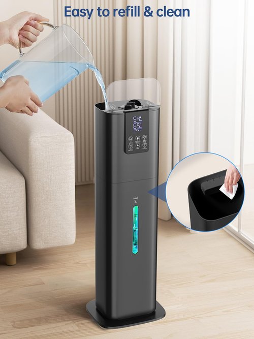 8L Smart Humidifiers for Bedroom Large Room, 2.1Gal Cool Mist Top Fill Diffuser Ambient Light, App & Remote Control, 3 Mist Modes, Quiet Humidifier for Home Office Plant (Black)