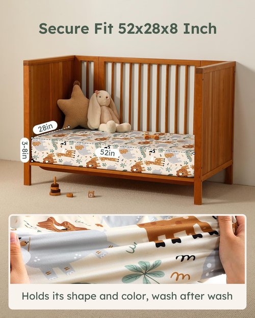 Unnivoll Baby Crib Sheets for Boys Girls, 28x52x8in Fitted Crib Sheet Neutral 3 Pack for Standard Crib and Toddler Mattress, Breathable Soft Microfiber Baby Sheet Green & Apricot Lion