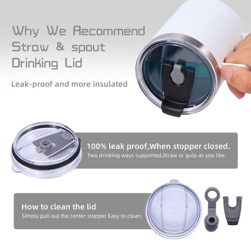 Volhoply 12oz Insulated Leakproof Coffee Mug with Flip & Straw Lid Bulk 8 Pack,Not Suitable for Sublimation,Double Wall Vacuum Stainless Steel Travel Tumbler Cup with Handle(White,8 Set)