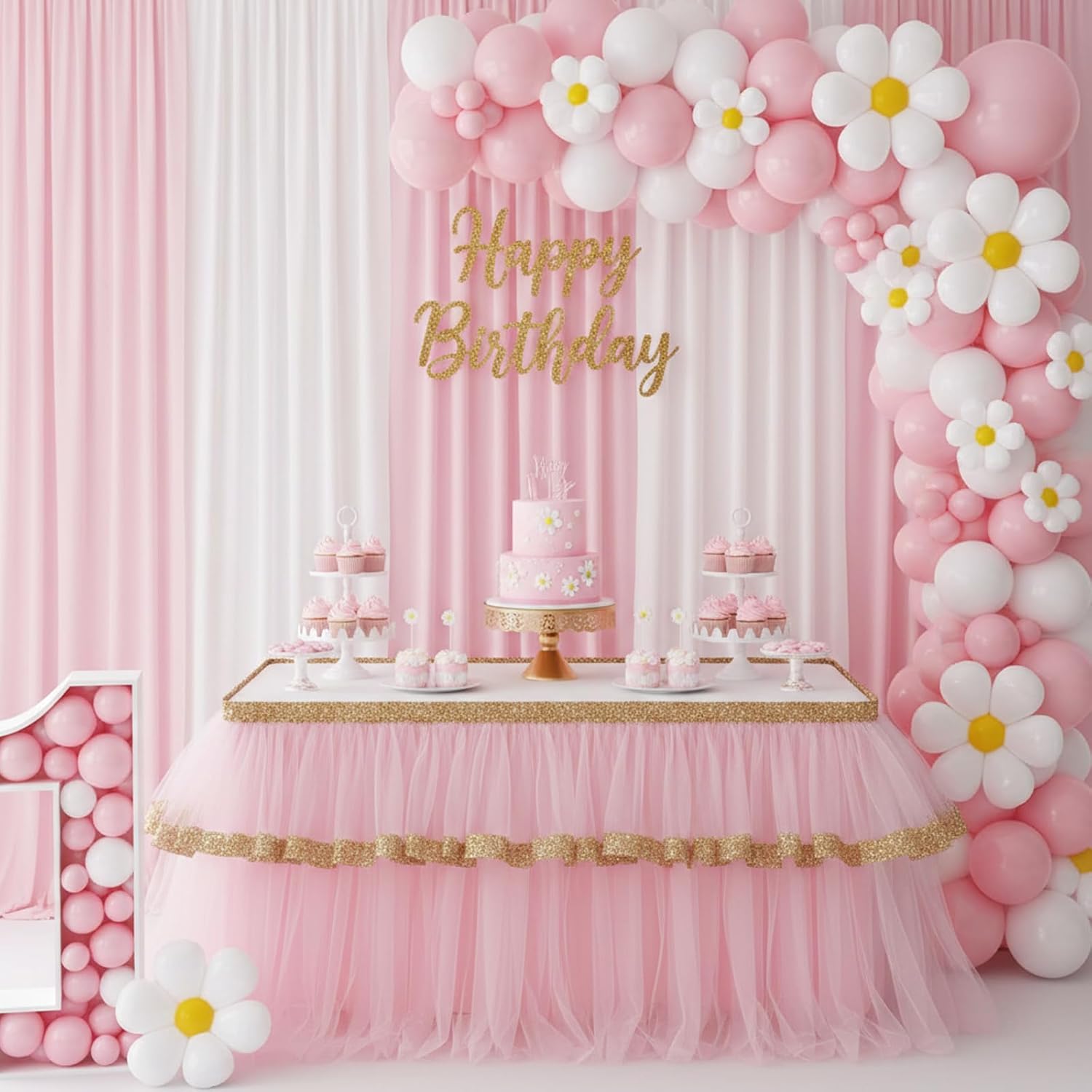 RUBFAC Latex Balloon Garland Kit - 129pcs in White & Pink - Perfect for Baby Showers & Parties