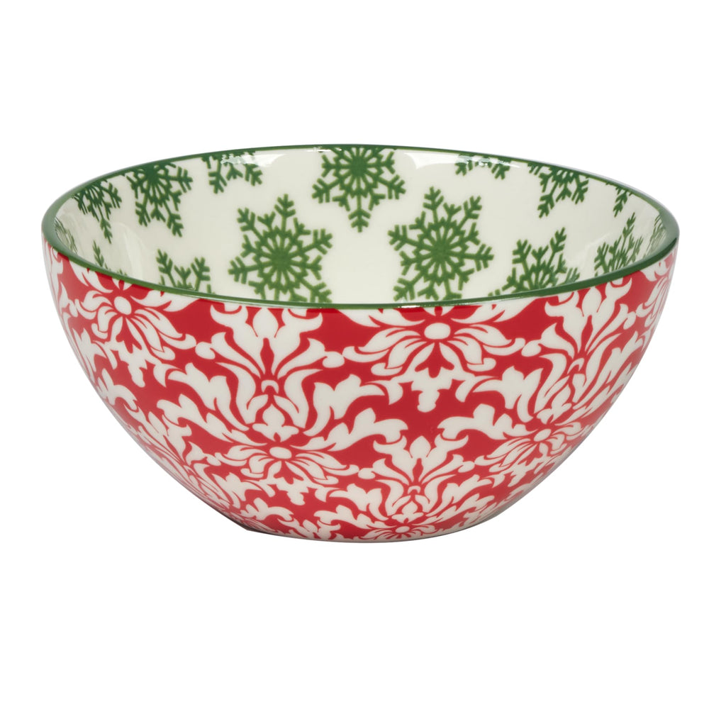 Winter Medley 13 oz All Purpose Bowls – Set of 6 Porcelain Holiday Serving Bowls for Ice Cream, Snacks, or Sides – Festive Assorted Designs for Christmas Entertaining