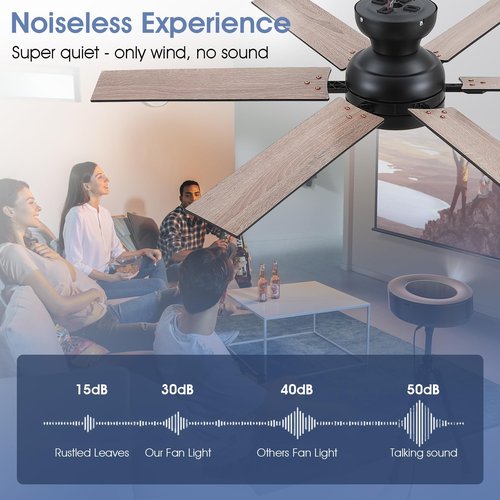 Goniyado 52" Black Low Profile Ceiling Fans with Lights and Remote, Modern Flush Mount Ceiling Fans with Quiet DC Motor, 6 Speeds Reversible
