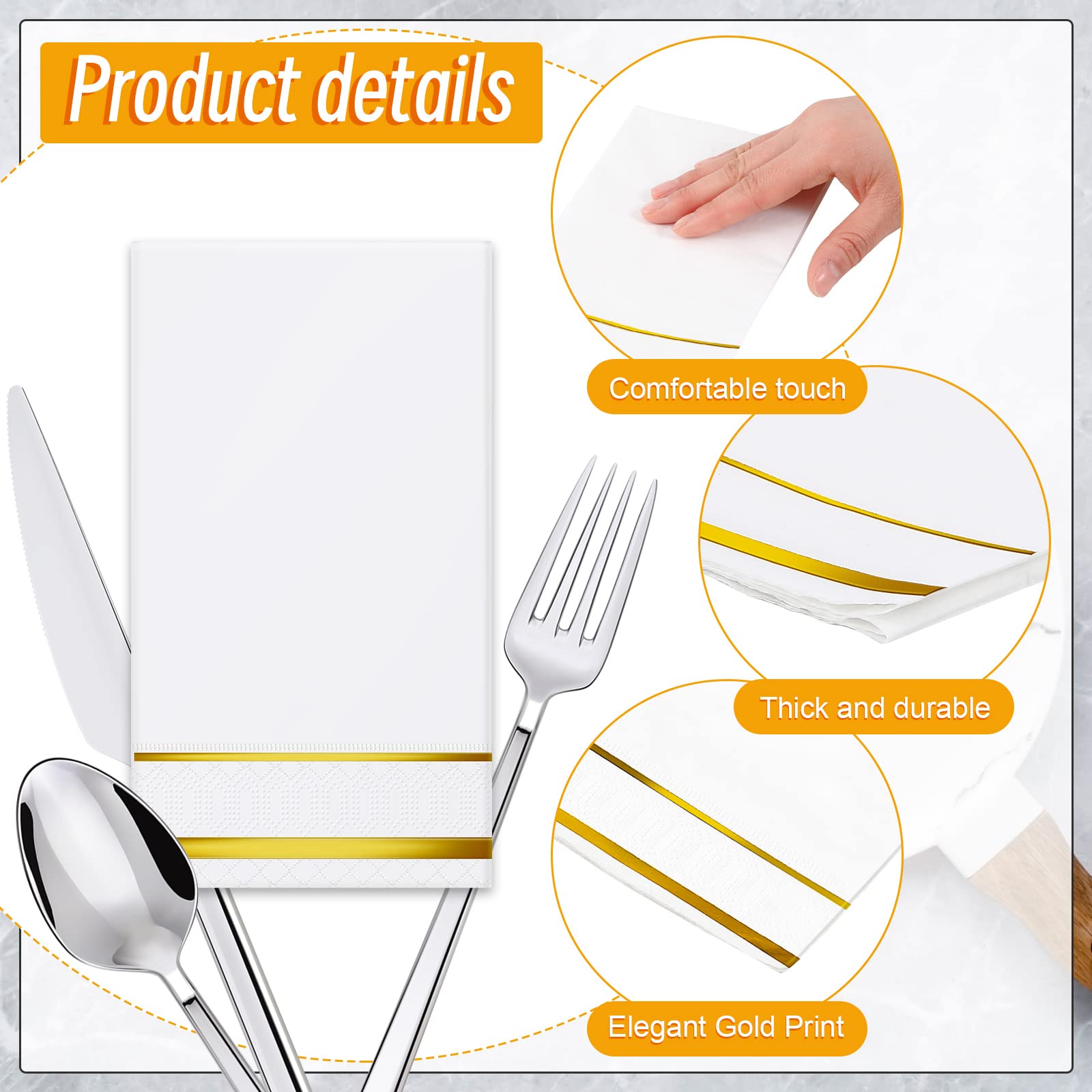 300 Pcs Disposable Guest Towels Guest Napkins Hand Towels for Wedding Graduation Bathroom Kitchen Party Dinners or Events (Gold,Stripe Pattern)