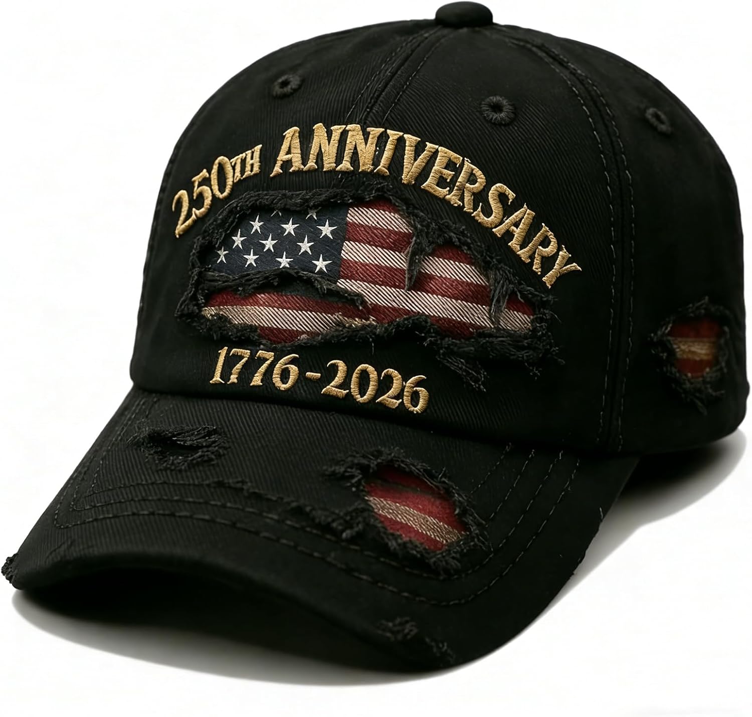 250th Anniversary USA Hat - Ripped Denim Baseball Cap for Men & Women | Celebrate in Style