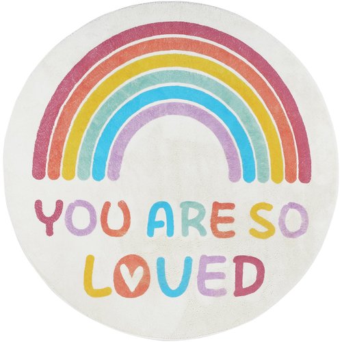 Topotdor Rainbow Round Rug for Girls Bedroom,Colorful Boho Decor Nursery Area Rug,Ultra Soft Machine Washable Kids Play Mat,63" Round