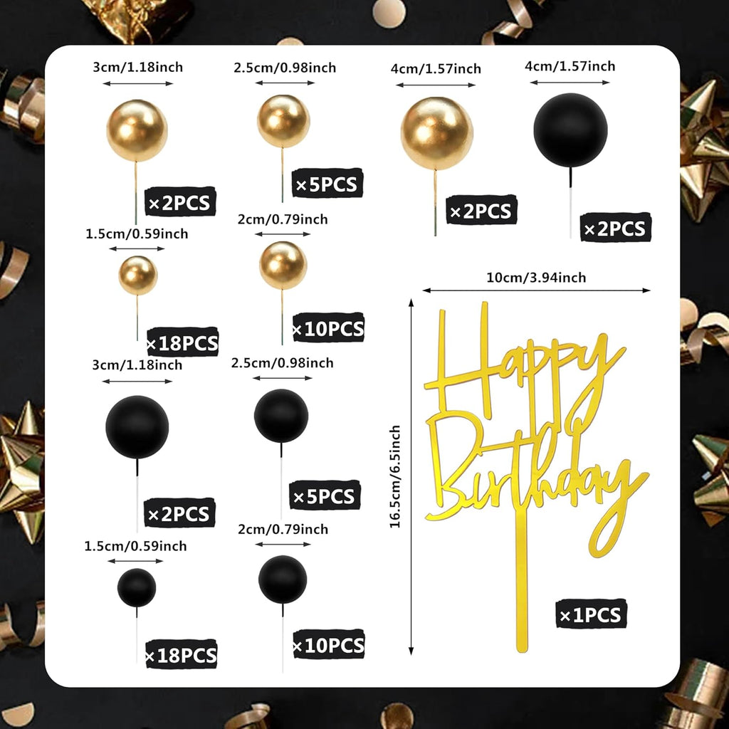 Regine Switzerland 75 PCS Black and Gold Cake Decoration Set - Perfect for Birthdays & Weddings