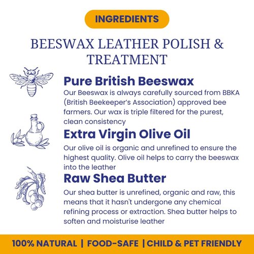 Beeswax Leather Conditioner Restorer & Polish - Hand Poured British Beeswax Balsam CLEANS SEALS and PROTECTS Handcrafted in Wales UK Rich Natural Leather Conditioner and Leather Restorer 3.50 Fl Oz