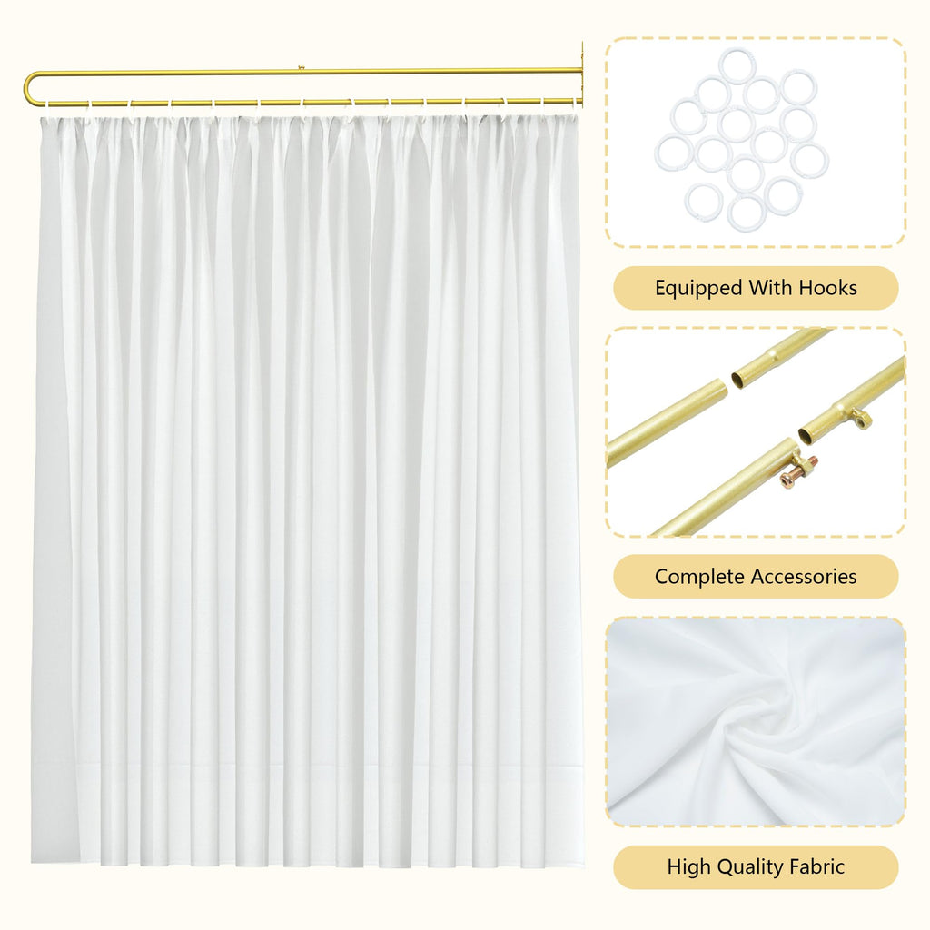 Gtouse Privacy Curtains for Room Divider, Metal Support Wall Mounted Privacy Curtain, U-Shape Portable Room Divider Curtains for Fitting Room Beauty Salon Bedroom and Hospital,1 Panel, 8.53ft (White)