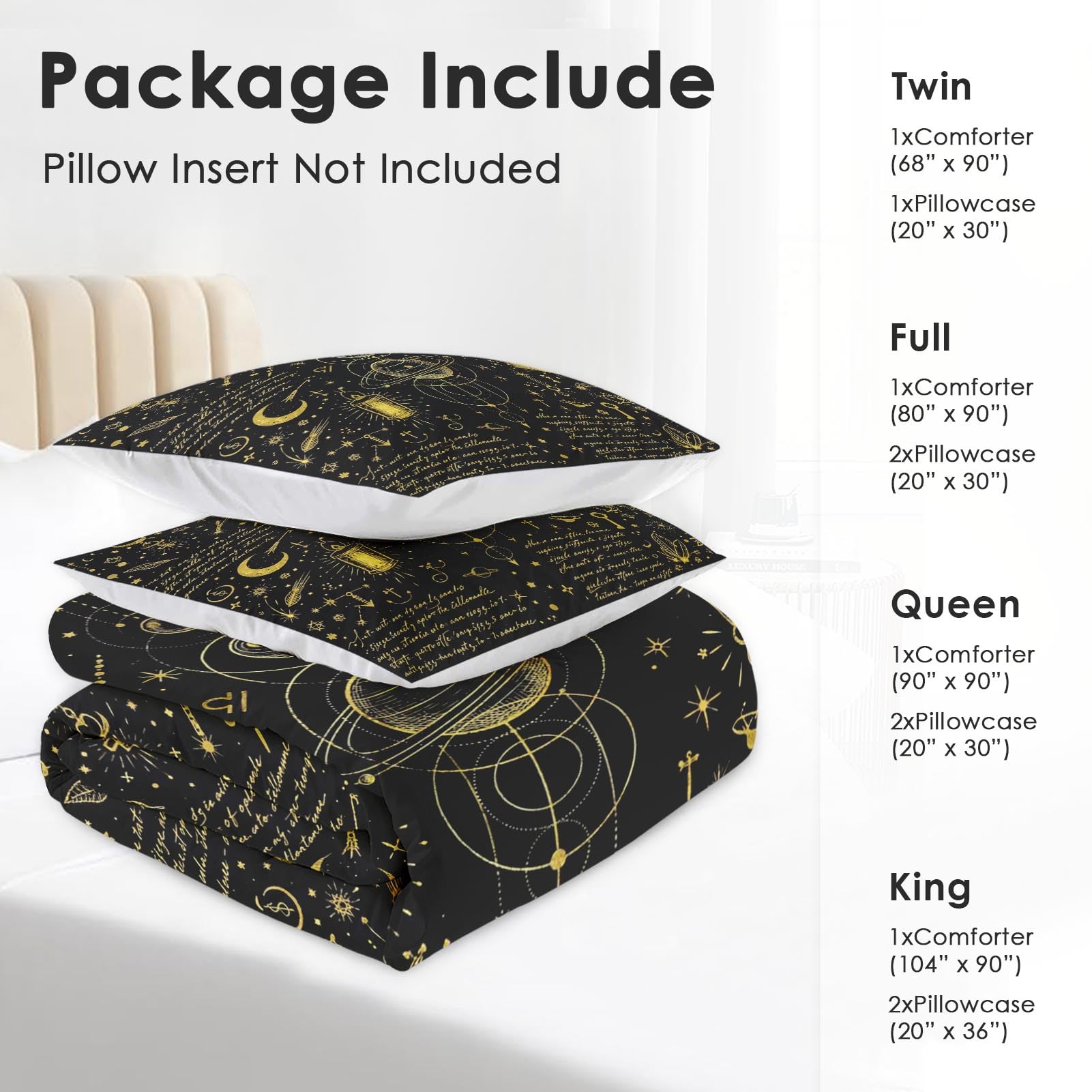 Pamnest Comforter Set Queen Size, Boho Tarot Space Soft 3 Pcs Magic Black Bedding for Kids and Adults, Spooky Sun Moon Pentagram Comforter Set with Pillowcase, for Bedroom Bed Decor